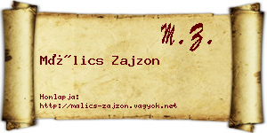 Málics Zajzon névjegykártya